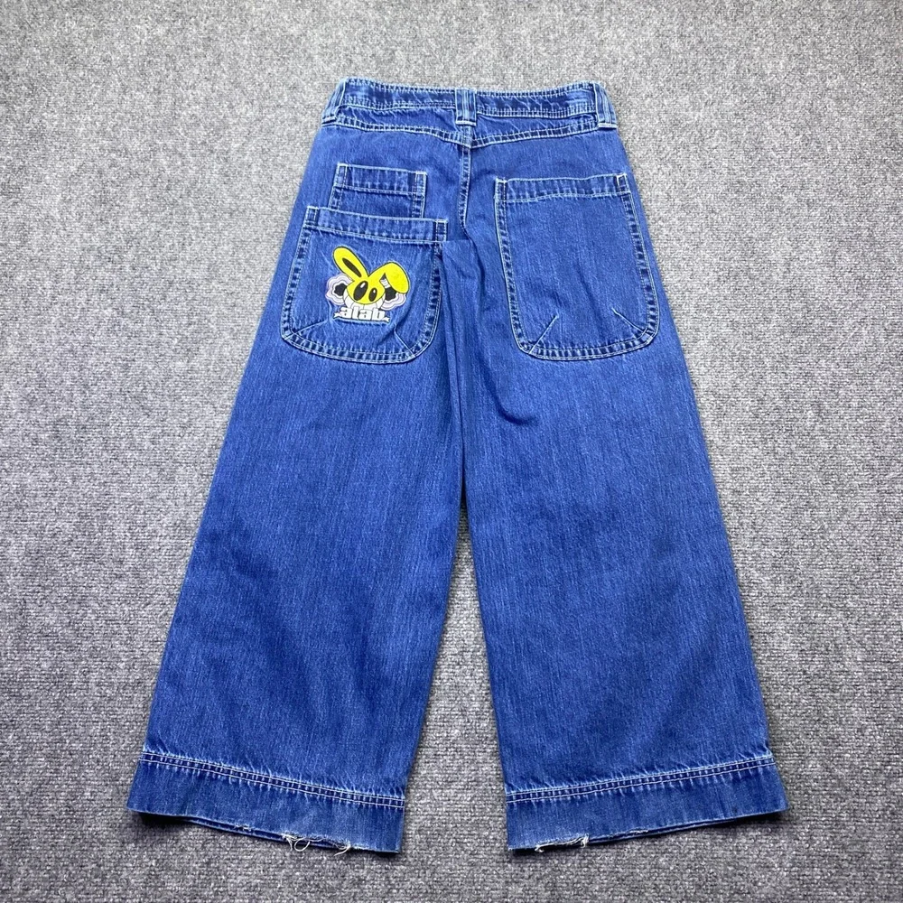A-Lab‎ Wide Leg Skater Jeans Medium Wash Blue Baggy Y2K Graphic Denim Size 24